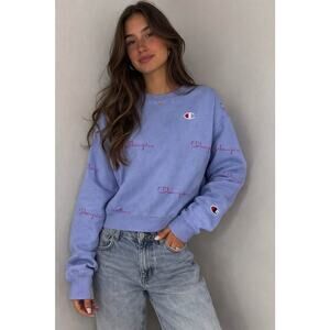 Champion Reverse Weave Periwinkle Script Logo Crewneck M